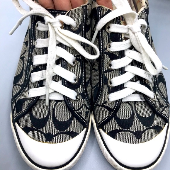 Coach Barret womens fabric leather black logo lace up sneakers size 8 1/2B